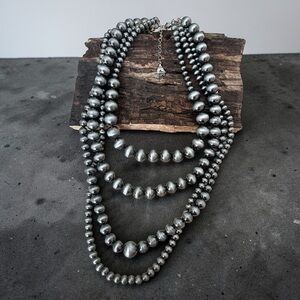 Multi-Strand Silver Bead Necklace - Elegant Women's Jewelry